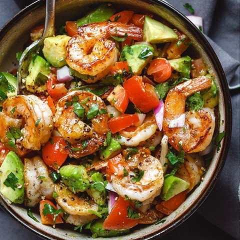 Crispy Chilli Oil Grilled Prawn and Avocado Salad