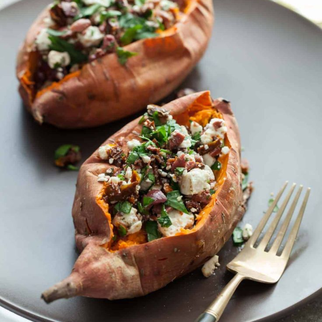 Peanut Pad Thai Stuffed Sweet Potatoes